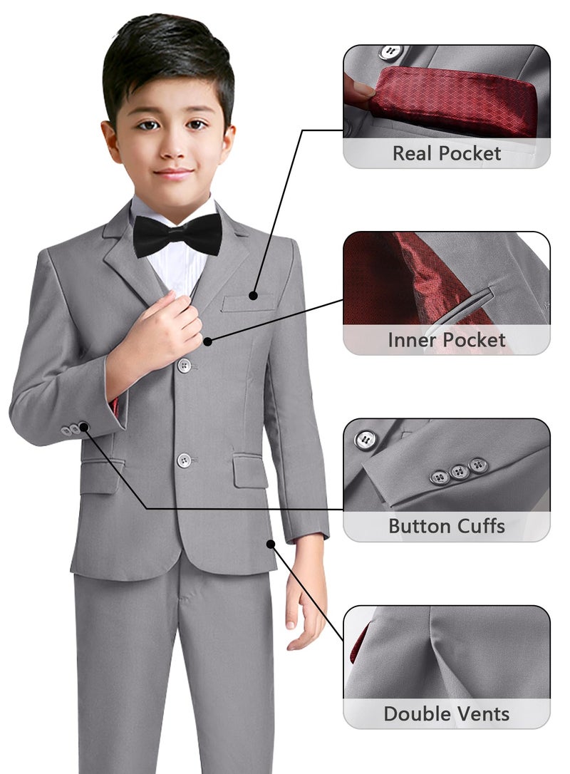 YuanLu Big Boys Tuxedo Formal Slim Fit Dresswear Ring Bearer Outfit Homecoming Suit Set Wedding Guest Casual Clothes Grey Suits Size 14 - Image 3